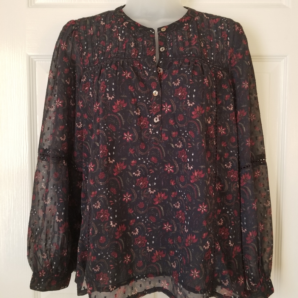 Lois Sheer Blouse Midnight Blue Women Size M